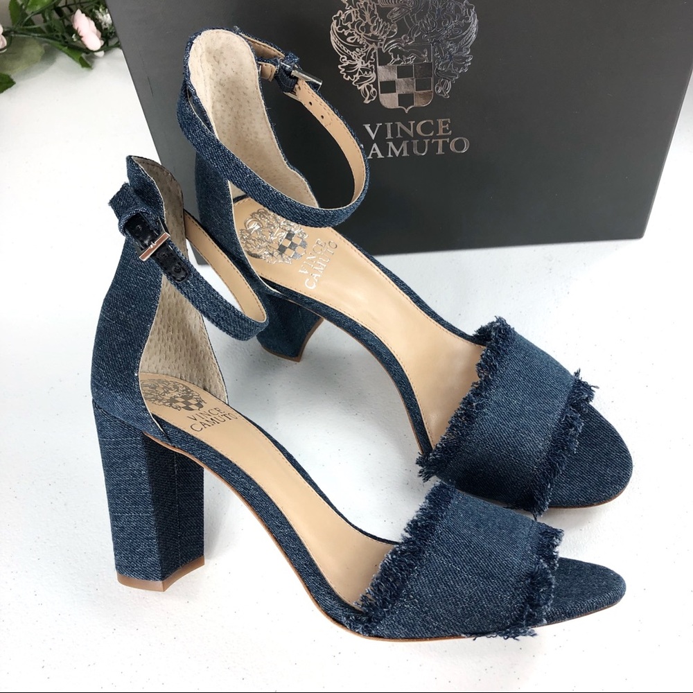 Vince Camuto Mid Blue Frayed Denim Shoes Size 8.5 - Picture 1 of 8